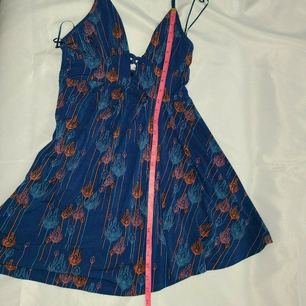 Free People Blue Peacock feather print Lined Halter Dress Boho Extra Small XS - Picture 11 of 11